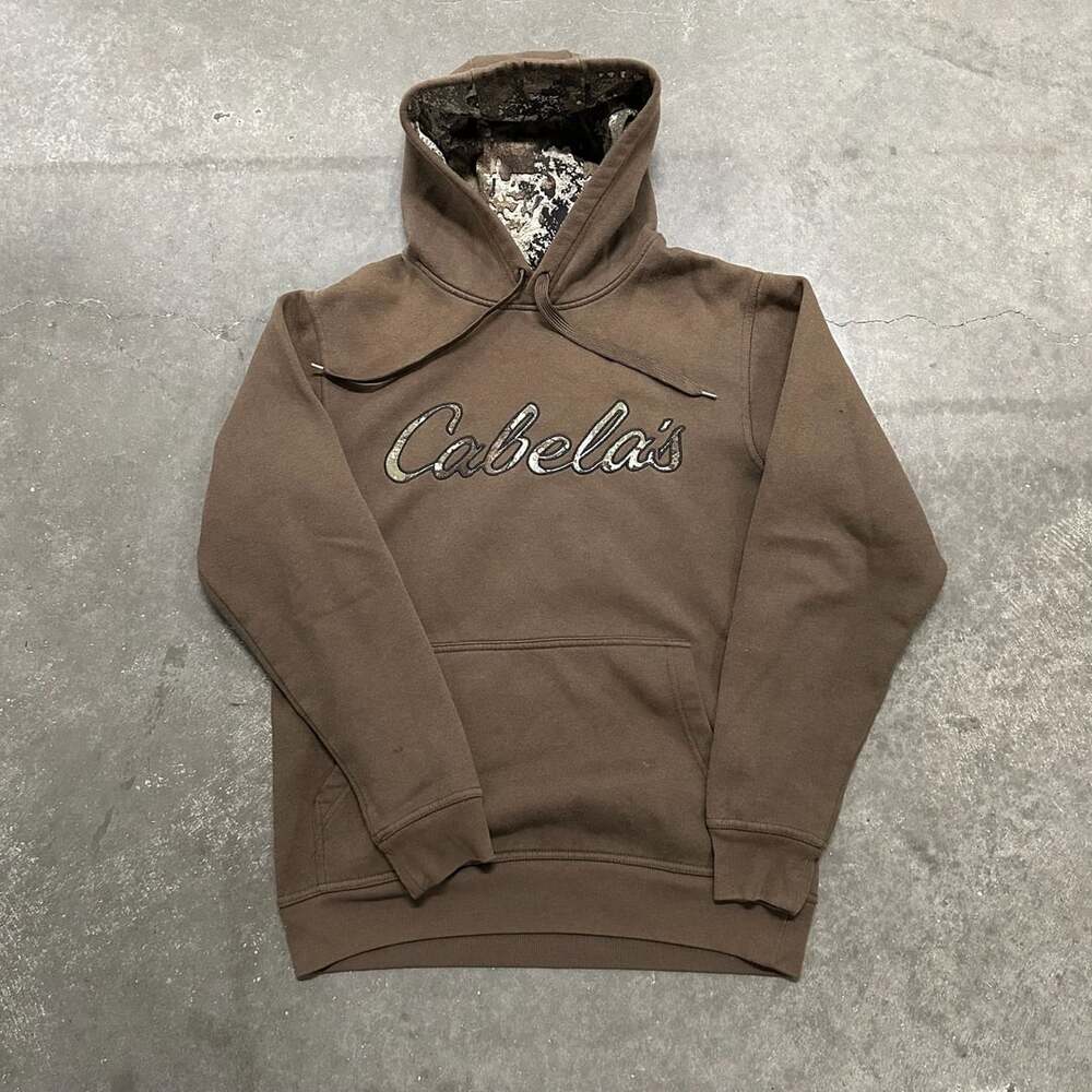 Cabela's Logo Hoodie Size S Reg Brown Camo Hood Sweatshirt